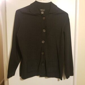 City Silk Stretch Black Ribbed Knit Cardigan  Size L